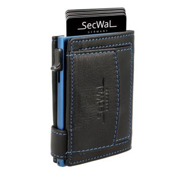 SecWal Kartenetui mit Münzfach Druckknopf schwarz/blau